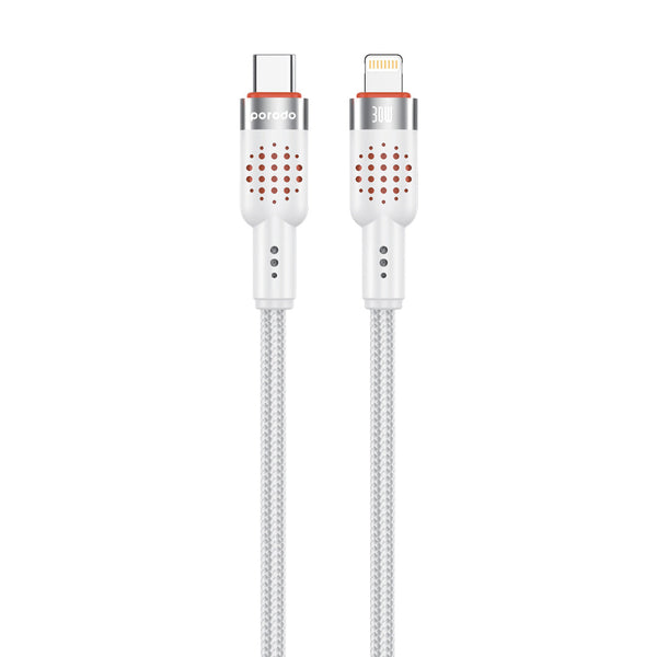 Porodo CBL010 USB-C To Lightning Aluminum Braided Cable-1.2M-White