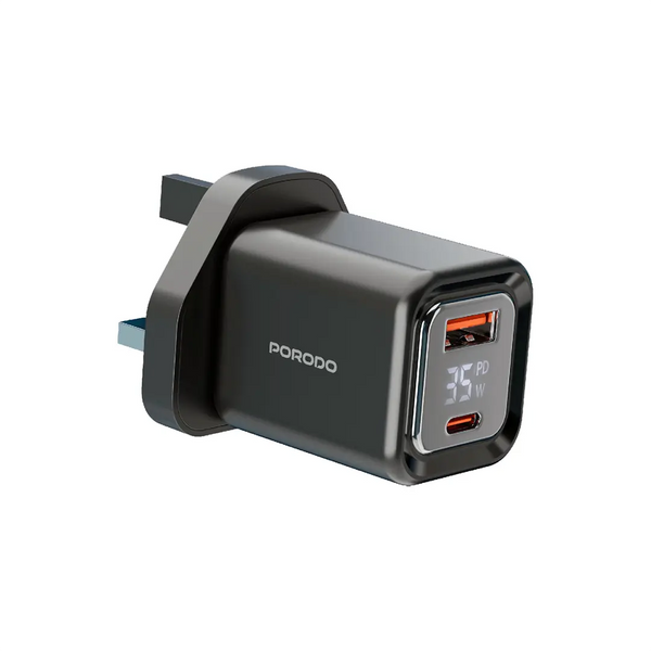 Porodo FWC058 GaN Dual-Port Quick Charger USB-C to Lightning 35W