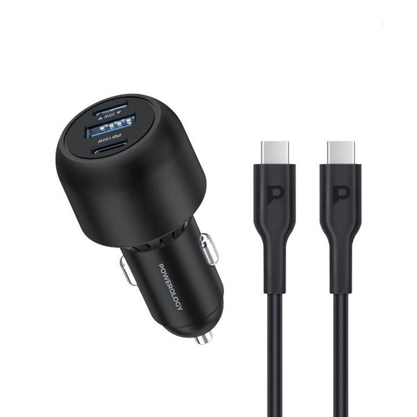 Powerology Ultra-Quick Car Charger 130W USB-C to USB-C Cable 0.9m
