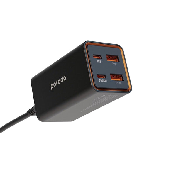 Porodo 65W Gan 4 Ports Desktop Charger - Black
