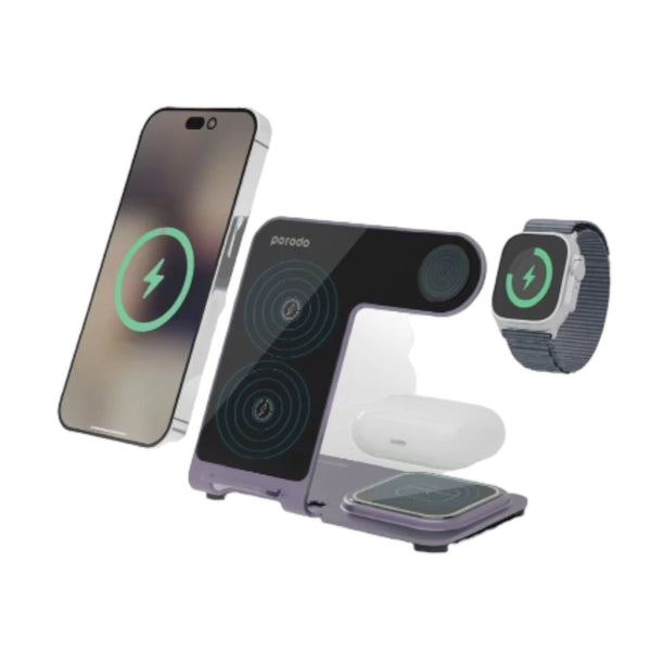 Porodo 3-IN-1 Dual Coil Wireless Charging Dock-Purple